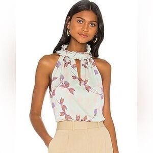Amanda Uprichard Floral Ruffle Halter Top - White and Purple
